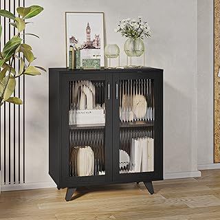 Panana Kitchen Sideboard Wood Storage Cabinet Accent Cupboard with 2 Doors and Shelf for Dining Room, Living Room, Entryway (Black, 69cm)