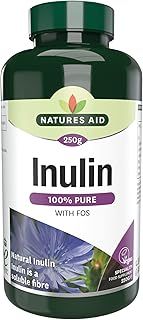 Natures Aid Inulin Powder, 250 g (from Chicory Root, 100% Natural with FOS, High Fibre, Low Calorie, Prebiotic, Vegan Society Approved, Made in the UK)