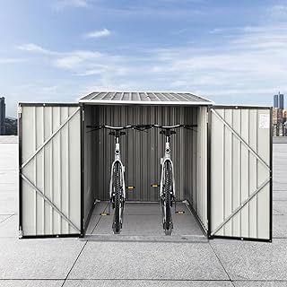 Panana Metal Garden Shed Storage Bike Shed Pent Tool Shed House Galvanized Steel 2 Removable Gravity Locking Racks Can Put 2 Bicycles (2R)