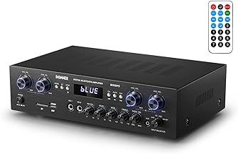 Donner Bluetooth 5.0 Stereo Audio Amplifier Receiver, Peak power 440 W Hi-Fi Wireless 4 channel Desktop Amp with USB, SD,FM, 2 Mic IN Echo, RCA, LED, Speaker Selector for Studio, Home Speakers-MAMP5
