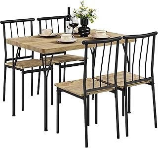 Yaheetech 5 Piece Dining Table and Chairs Set Breakfast Kitchen Table Set for 4 Rectangular Dining Table with 4 Chairs, Space Saving Design, Dining Table for Kitchen/Restaurant/Apartment, Brown