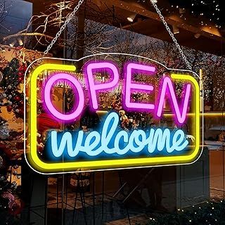 inShareplus LED Neon Welcome Open Sign, 16.9''*9.8'' Dimmable Open Signs for Business, Ultra Bright Light Up Signs powered by 5V USB, LED Neon Lights for Stores, Restaurants, Retail Shops, Bar
