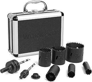 WORKPRO 9-Piece Bi Metal Hole Saw, Hole Saw Kit Made of HSS, 19-57 mm, Ideal for Cutting Stainless Steel, Aluminum, Copper and Wood, with 2 Mandrels and 1 Adaptor, Aluminum Storage Case