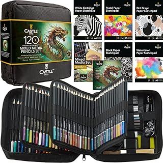Castle Art Supplies Mixed Media Set | 120+ Art Pencil Collection - Coloured, Watercolour, Pastel, Metallic, Graphite, Charcoal | Creative Freedom for Adult Artists, Colourists | in Neat Travel Case
