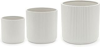 Amazon Basics Round Assorted Sizes Fluted Ceramic House Planters, Set of 3, 15.2 cm, 20.3 cm and 25.4 cm, White