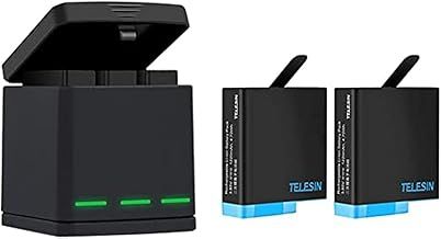 TELESIN Triple Charger Battery Storage Box Suit, 3-Channel Battery Charger Charging Box with 2 Rechargeable Lithium-ion Batteries Replacement Battery Pack for GoPro Hero 8 Hero 7 Hero 6 Hero 5 Black