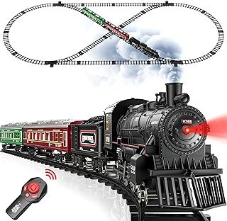 Hot Bee Rechargeable Alloy Train Set, Electric Train Set for Adults, Remote Control Train, Retro Steam Train Gifts for Men, Toy Train Track, Lights and Sounds Railway Electric Train Set for Adults
