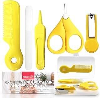 SOL 5pc Essential Baby Hair & Nail Care Set with Comb, Nail Clippers, Scissors, Tweezers & File, Newborn Grooming Manicure & Brush Healthcare Kit, Ideal for New Parents and Baby Needs
