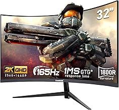 32-inch PC screen,2K WQHD(2560×1440P),165Hz curved Gaming Monitors, 1ms，FreeSync, 100% sRGB，178° wide viewing angle，HDMI、DisplayPort, Compatible with Wall-Mounted VESA100*100MM - Black