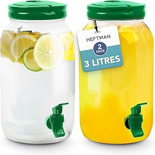 Plastic Drink Dispenser with Tap - 2 Pack 3L Cold Water Dispenser with Tap, Handle, Screw-Top Lid Fridge Water Dispenser Cocktails, Infused & Soft Drinks for BBQ's Parties Home (Green)