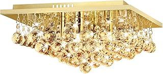Long Life Lamp Company Modern Flush Square Chandelier Ceiling Light Crystal Droplets Gold Effect Base M0142F with 4 x 3w G9 Warm