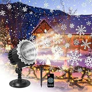 Christmas Snowflake Projector Lights - Decorative LED Lights with Moving Rotating Snowstorm, Remote Control Timer, Indoor/Outdoor Waterproof for Halloween & Christmas Parties