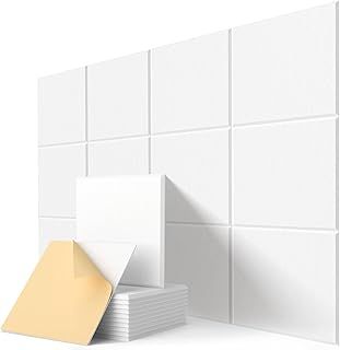 Sound Proofing Panels, Kuchoow Acoustic Panels Self-Adhesive, 12 Pcs Soundproofing Panels for Ceiling/Door/Wall, Home Decoration and Acoustic Treatment (12" X 12" X 0.4") White