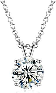 0.1-12CTTW Moissanite Necklace For Women, 925 Sterling Silver Diamond Necklace Pendant 3-15MM Ladies Solitaire Diamond Moissanite Pendant Birthday Christmas Valentines Day Gifts For Her Mum Wife