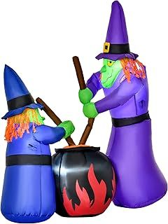 HOMCOM 1.8m Inflatable Halloween Lawn Decoration with LED Witches Around A Black Cauldron Outdoor Air Blown Holiday Décor