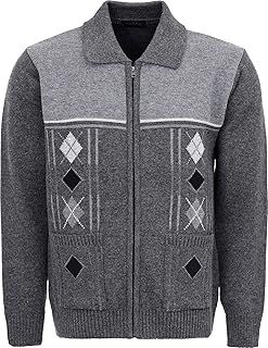 Mens Knitted Cardigan Chunky Knit with Full Zip Front Closure Collared Neck Front Pockets
