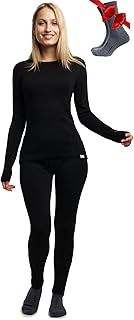 Merino Wool Base Layer Womens Set - Merino Thermal Underwear Womens Top and Bottom Lightweight, Midweight, Heavyweight