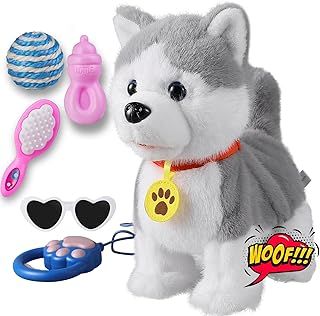 Husky Walking Barking Dog for Kids Interactive Musical Puppy Robot Repeats What You Say, Realistic Licking Tongue Wagging Tail Remote Control Toddler Toys for Girls and Boys Birthday Gifts