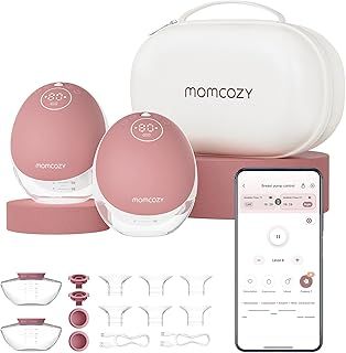 Momcozy Hands Free Breast Pump Mobile Flow | M9 Upgrade, Electric & App Control, Personalized Multi-Modes & 15 Levels, Wearable Pump Breastfeeding, 24mm (Cozy Red, 2 Count)