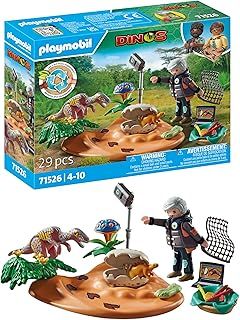 Playmobil 71526 Dinos: Stegosaurus Nest with Egg Thief, protecting dinosaur eggs from the Velociraptor, including net, measuring tape and camera, sustainable play sets suitable for children ages 4+