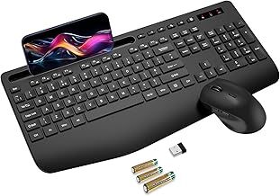 SABLUTE Wireless Keyboard and Mouse Set, 2.4G Ergonomic Cordless Set with Wrist Rest, Phone Holder, Batteries Included, Silent Keyboard and Mouse Lag-Free Combo for Laptop, PC, Mac, Windows