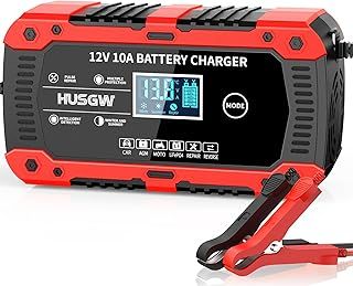 10Amp Car Battery Charger, 12V Automatic Smart Battery Charger/Maintainer with Temperature Compensation, Car Battery Repair and Desulfator for Car, Motorcycle, SUV, Lead Acid/Lithium Batteries & AGM