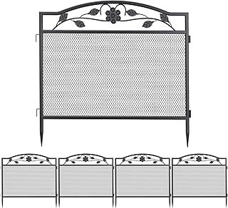 UNHO Decorative Garden Fence Panels: 5pcs Wrought Iron Lawn Edging Border Outdoor Metal Trellis Animal Barrier for Patio Backyard 31in x 13ft