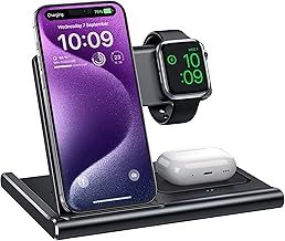 Charging Station,EXW 3 in 1 Wireless Charging Station for iPhone 16/15/14/13/12/11/XR/X/8,Fast Wireless Charging Stand for Airpods Pro/3/2 and Apple Watch（No Adapter Included)