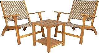 Panana 3 Pieces Garden Furniture Set Solid Acacia Wood Side Table and PE Rattan Wicker Wooden Chairs Bistro Set for Outdoor, Patio, Porch, Poolside, Balcony