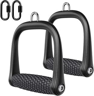 BeneLabel Gym Handle, 2pcs Cable Machine Attachment Tricep Pulley Grip Ergonomic Pull Down D Handle for Fitness Exersice Bands/Crossover/Strength Training with Rotating Handle & 2 Carabiners