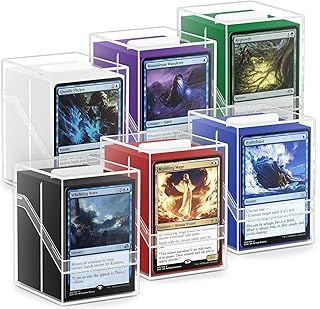 6 Pack Card Deck Boxes, Clear Commander Deck Case with 600Pcs Card Sleeves and Dividers, Standard Size Cards Storage Box Perfect Fit for MTG, Sport, Trading Cards (6 colors)