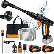 Cordless Pressure Washer Car Wash Machine, 21V 45 Bar/652 PSI Portable High Pressure Water Gun with 3.0Ah Battery, Car Wash Spray Gun with Foam Generator, Water Gun Spray Cleaner Car Washing Machine