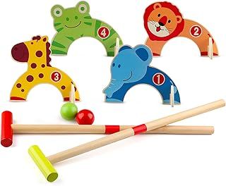 Wondertoys Wooden Animals Croquet Set Golf Toys with 2 Balls Early Educational Game Gift for Children