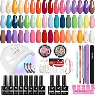 Gel Nail Kit, PHOENIXY 24 Colors Gel Nail Polish Set with Lamp Starter Kit Green Brown Soak Off Nail Polish Sets Professional Nail Kit Gift for Women