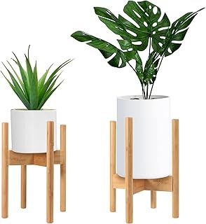 Adjustable Wooden Plant Stand Holder – Mid Century Design – For Indoor and Outdoor – Fits Up to 30cm Plant Pots [Plant and Plant Pot Not Included] (Natural)