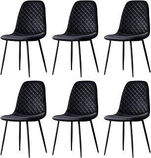 AINPECCA Set of 6 Velvet Dining Chairs Fabric Upholstered seat with Metal Legs Dressing Lounge Home(Black,6)