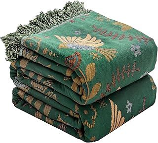 Double-sided Bohemian Cotton Sofa Throws large 3 or 4 seater,Jacquard Woven bedspread 230×250CM(90×98In),Decorative Knitted Bed Throw with Tassels,Light Green/White