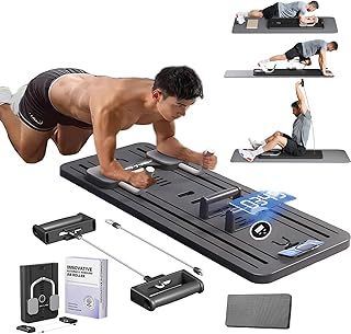Foldable Pilates Reformer Set, Multifuctional Pilates Board ab Roller Exercise Wheel with Elbow Support and Resistance Bands, Reformer Pilates Machine Abdominal Board Workout Equipment for Home black