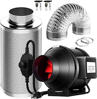 SunStream Ventilation Kit 6 Inch 390 CFM Inline Fan with Speed Controller, 6 Inch Carbon Filter and 25 Feet of Ducting for Grow Tent with 1/8'' heavy duty rope