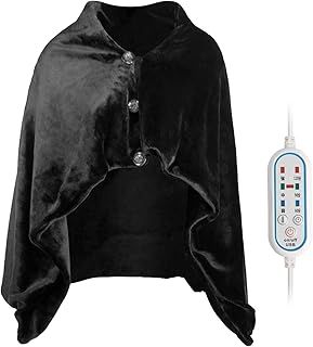 Haokaini Heated Shawl Electric Blanket USB Plush Poncho Wrap Blanket with 3 Heat Level 3 Timer Setting Warm Throw Blanket Cape for Shoulder Neck Relieve Pain Black