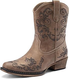 DREAM PAIRS Women's Cowboy Cowgirl Western Ankle Boots Low Chunky Heels Square Toe Fall Short Booties Shoes