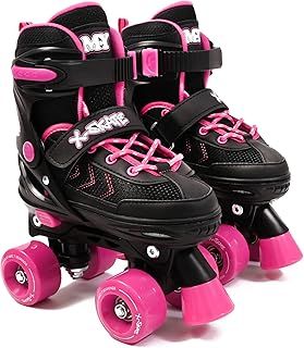 X-Skate Adjustable Quad Roller Skates with Built In Adjusters Kids Roller Boots for Boys & Girls