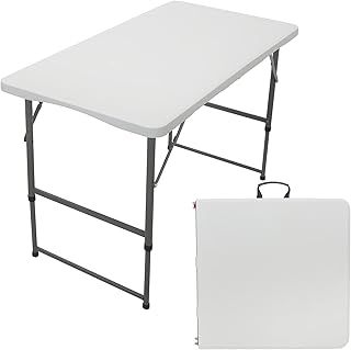Rainberg 4ft Heavy Duty Folding Table, Tabletop & Sturdy Metal Frame, Foldable Table with Handle, Waterproof, Portable, & Easy Assembly, Ideal for Parties, BBQ, Camping, Beach, Indoor & Outdoor Use