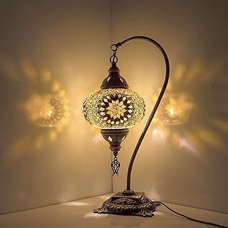 ENVA (20 Variations) Turkish Moroccan Mosaic Lamp Light - Turkish Lamp - Handmade Mosaic Swan Neck Table Desk Bedside Lamp- Free LED Bulb (3026)