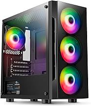 CiT Flash ARGB PC Gaming Case, Micro-ATX, 4 x 120mm ARGB Rainbow Fans Included, Tempered Glass, LED Button, 8 Fan Support, Water-Cooling Ready | Black