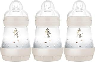 MAM Easy Start Anti-Colic Baby Bottles | 3 Pack (3 x 160ml) | Self-Sterlising Baby Milk Bottle | Slow Flow MAM Teats Size 1 | Newborn Essentials | Beige (Various Designs)