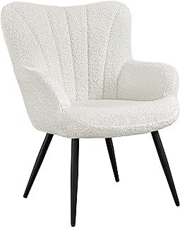 Yaheetech Modern Tub Chair, Boucle Fabric Living Room Armchair, Side Vanity Chair with Curved High Back and Thick Soft Padded Seat for Bedroom Makeup Reading Nook, Ivory