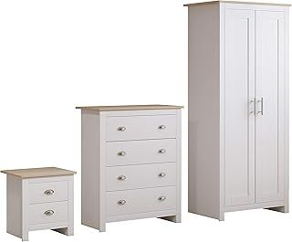 AFN Country Style 4 or 3 Piece Bedroom Set - Wardrobe Chest Bedside White Oak (3 Piece Set)