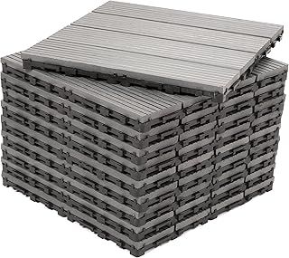 Pack of 10 - DEKCO Composite Wood Plastic Grey Decking Interlocking Tiles with Woodgrain Effect 30cm x 30cm