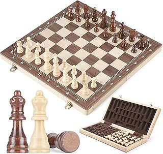 Peradix Chess Set | Wooden Magnetic Chess Board | 2 Extra Queen | 38x38cm Folding Chessboard for Storage | Toys & Games for Adults and Kids Educational Toy Sets